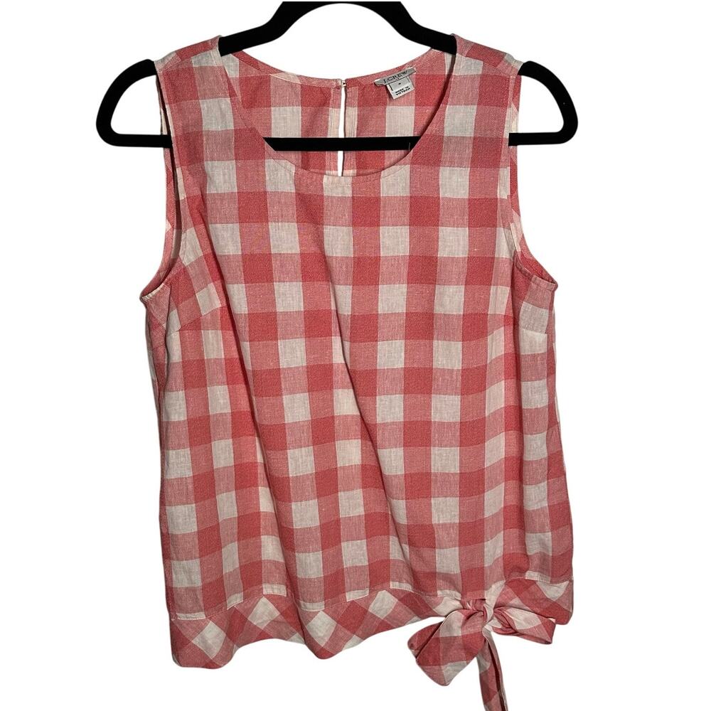 J. Crew Women's Gingham Side Tie‎ Sleeveless Top Red White Size 6 Cotton Linen